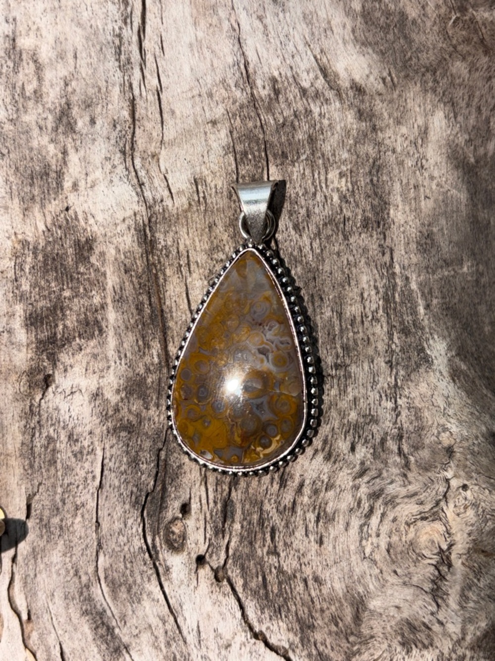 Sterling Silver Teardrop Brown Agate Pendant Necklace